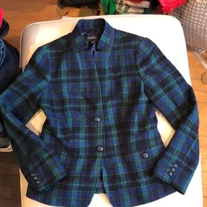 Talbots NWOT navy/black/green plaid blazer
